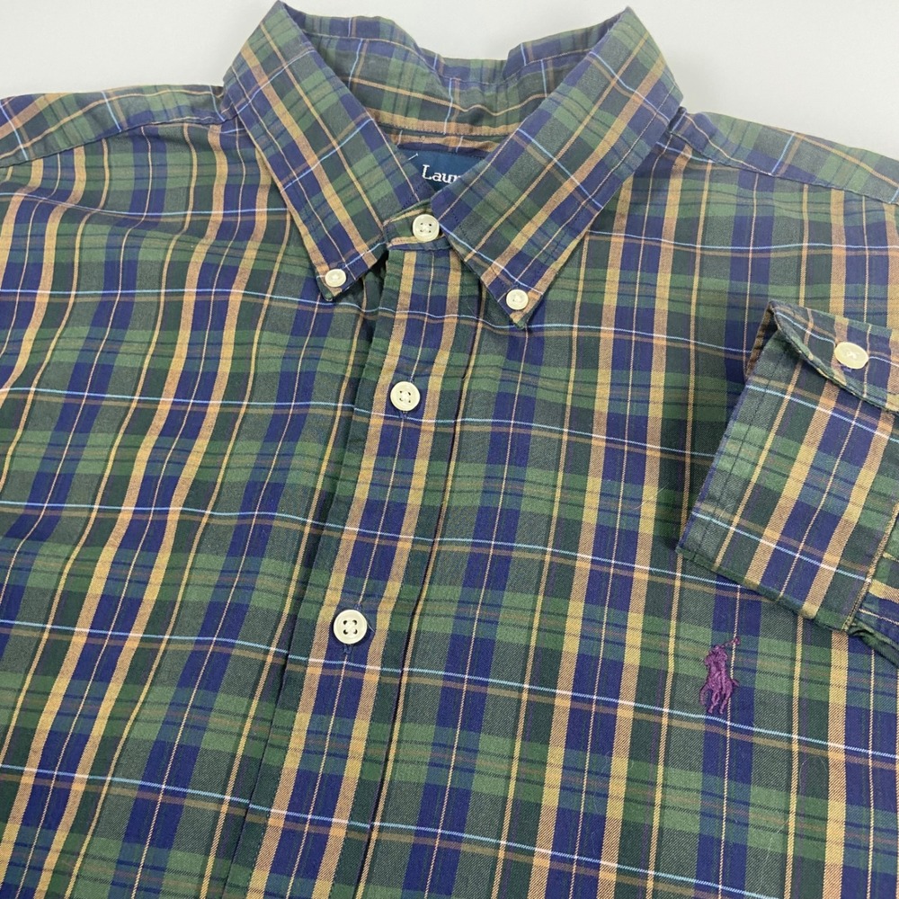 Ralph Lauren Mens XXL Green Plaid Button‎ Down Shirt Classic Fit Cotton Preppy